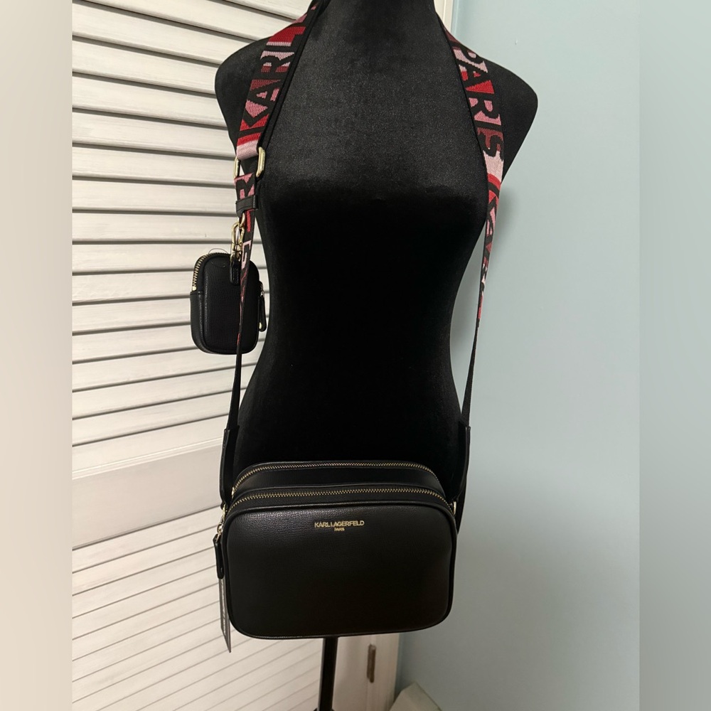 Karl Lagerfeld NWT Black Crossbody with Beautiful Strap and Attached coin purse! - Picture 2 of 9